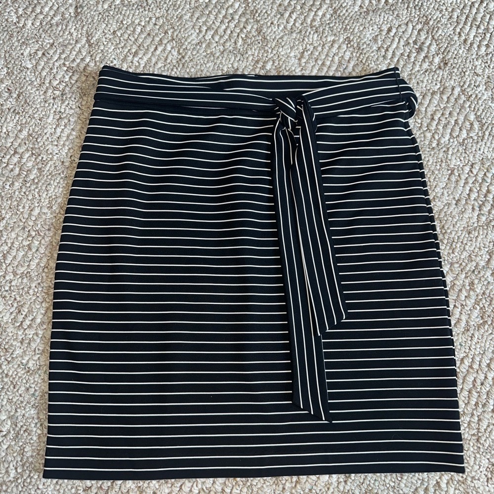 Ann Taylor Loft Pencil Skirt Womens Petite Sm Black White Striped Bow‎ Tie Waist